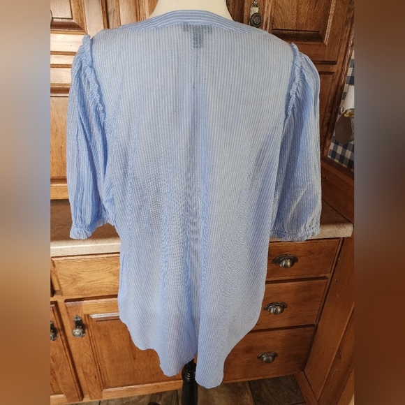 Talbots Band Collar Popover Sunny Stripe Blue and White Plus Size X - Picture 6 of 12